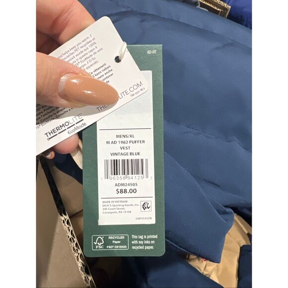 Alpine Design MENS THERMOLITE NWT 1962 Puffer Vest Vintage Blue NWT - Picture 2 of 2